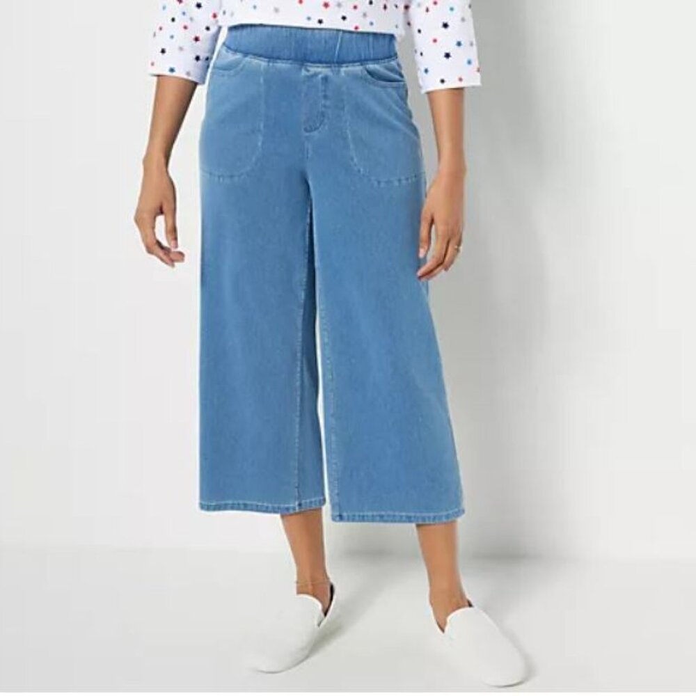 Denim & Co. Petite Comfy Knit Air Pull On Wide Leg Jeans 2XP Medium Wash